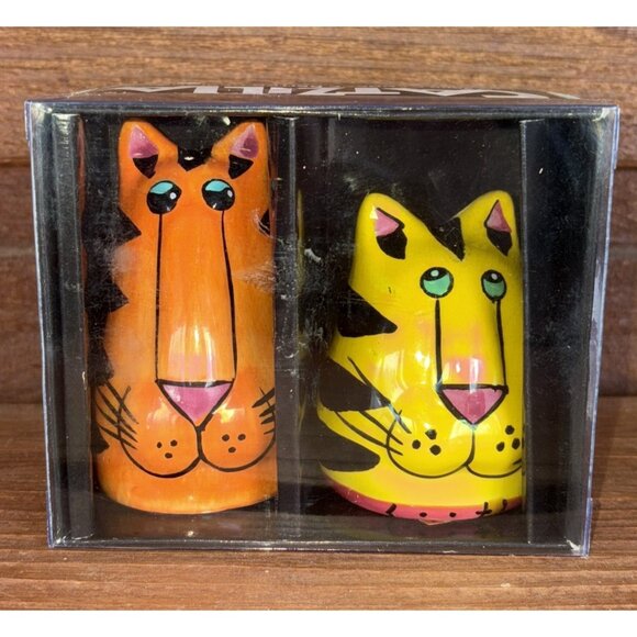 Catzilla Candace Reiter Salt Pepper Shakers Ceramic Orange Yellow Cat Vtg - Picture 7 of 9